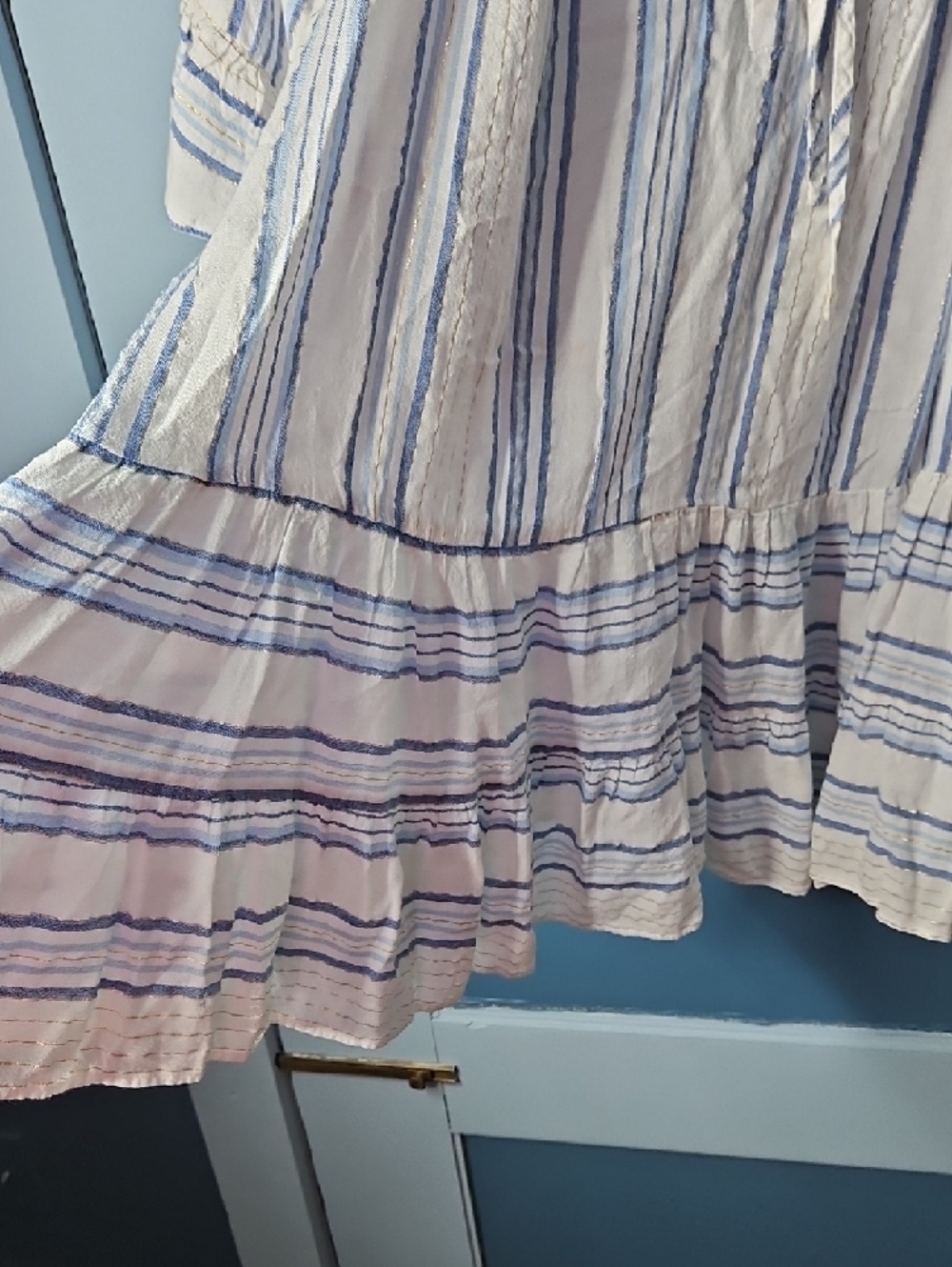Cato Women's Blue and White Striped Peasant Top 26W/28W - Picture 5 of 9